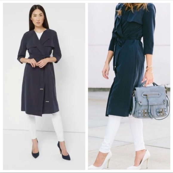 TED BAKER Corabel Navy Blue Lightweight Belted Tie Waist Trench Coat TB2=US4/6 - Picture 1 of 9